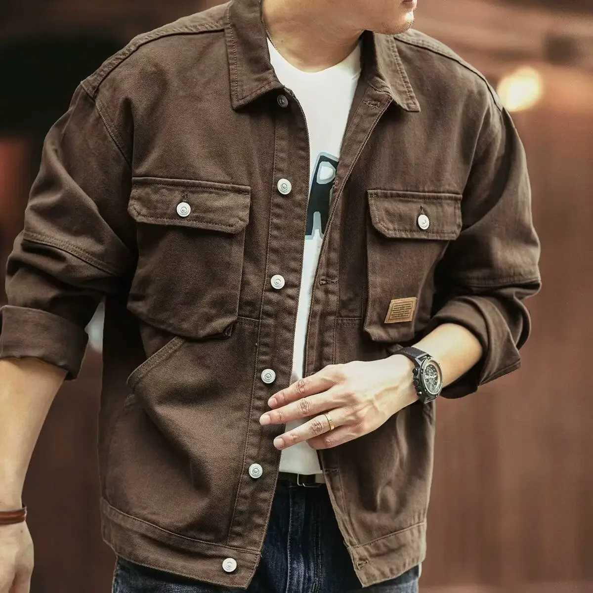Denim jacket mens fashion denim jacket retro autumn fashion Y2k casual aesthetic brand Japanese retro Korean mens clothing X250213