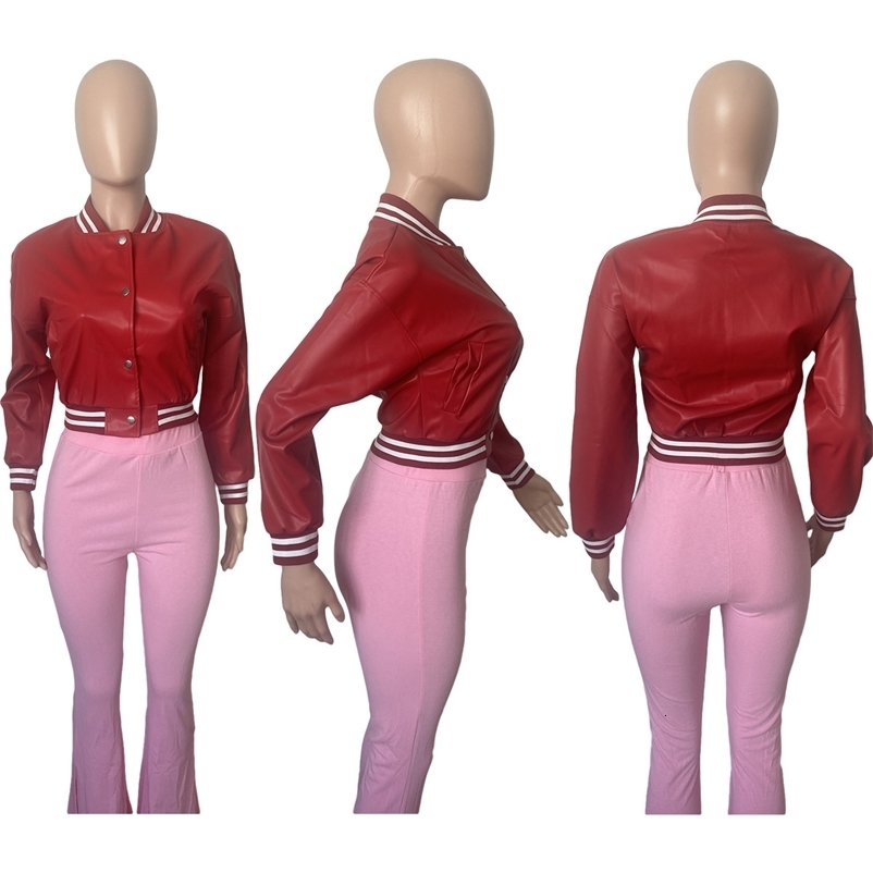 Women Casual Boutique Pu Leather Jacket Fashion Fall Winter Ladies Cropped Bomber Jacket Coats 250122