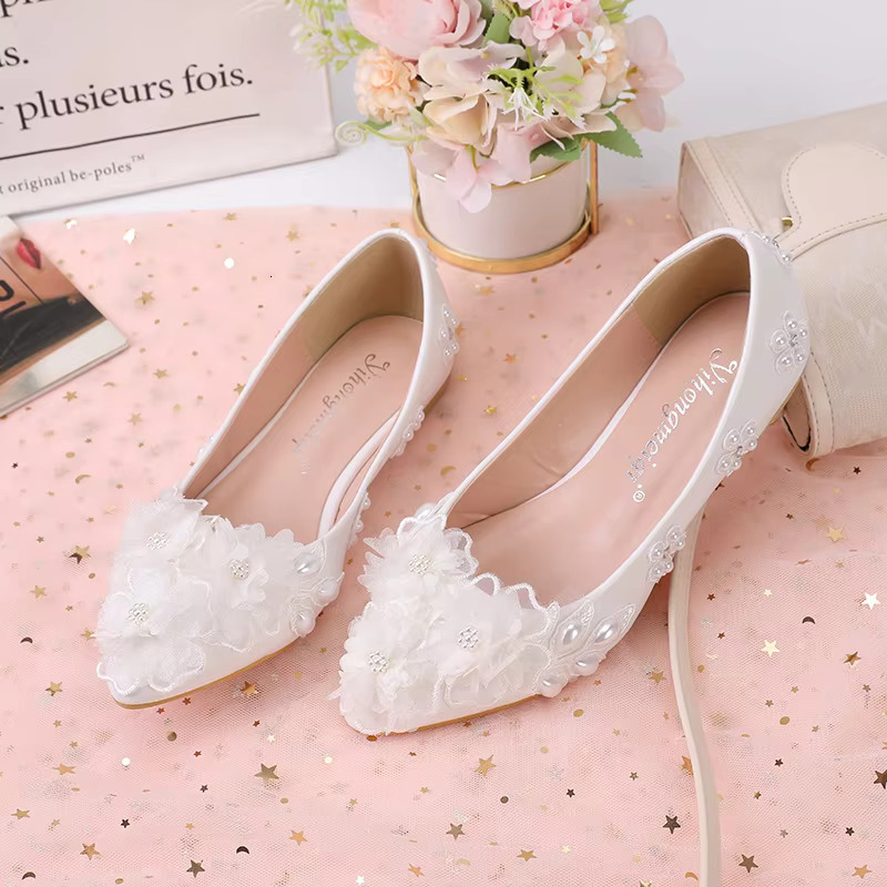 Pearl/Rhie Crystal Wer Flat Sole Single Shoe 2024 New Women's Temperament Wedding Bride Bridesmaid Shoes Size 43