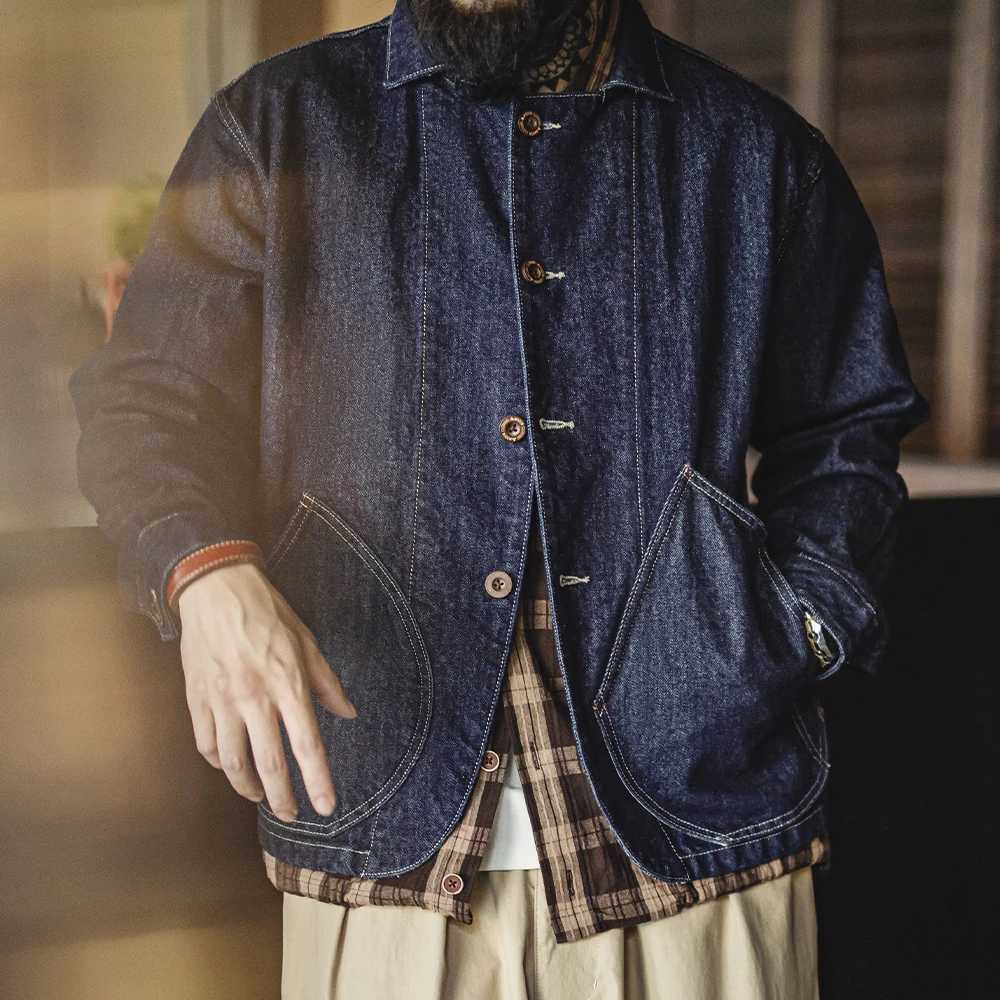 Maden Retro Washed Denim Cowboy Jacket Lapel Collar Single-row Buttons Pockets Jacket Versatile Outerwear for Spring and Fall X250213
