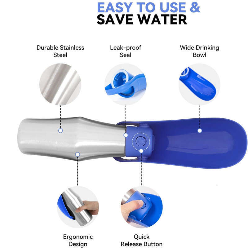 DHPET Dog Water Bottle Portable Stainless Steel Convenient Pet Water Dispenser Leak Proof Puppy Travel Water Bowl for Dog Outdoor Walking Hiking 27OZ