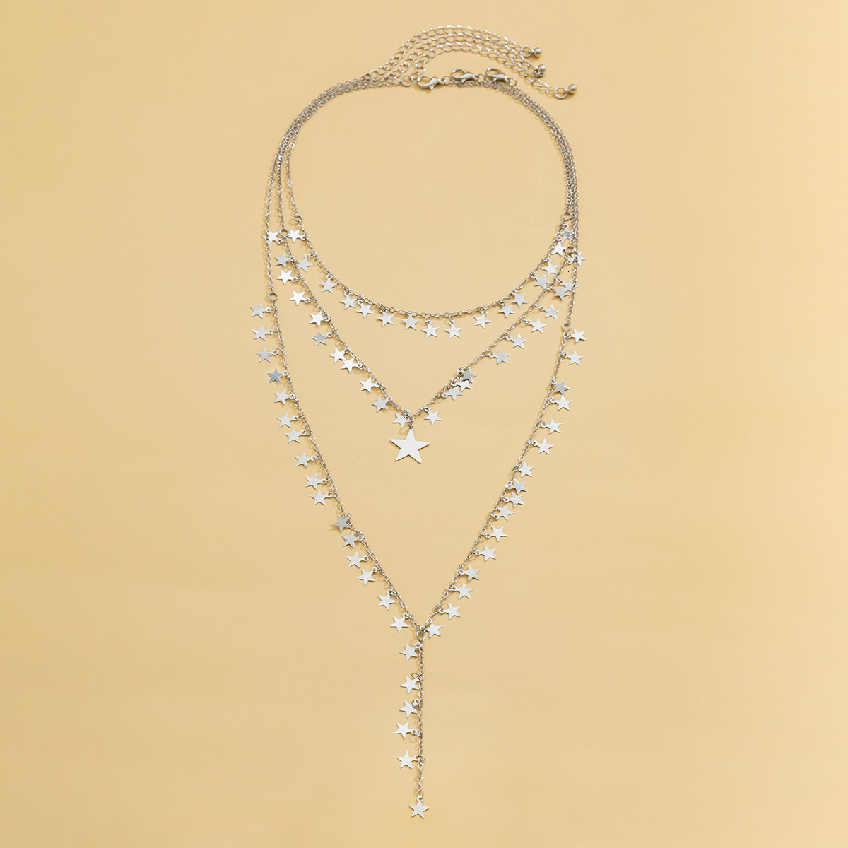 women Jewelry fashion multi-layer Y-shaped metal with geometric tassels, niche star necklace