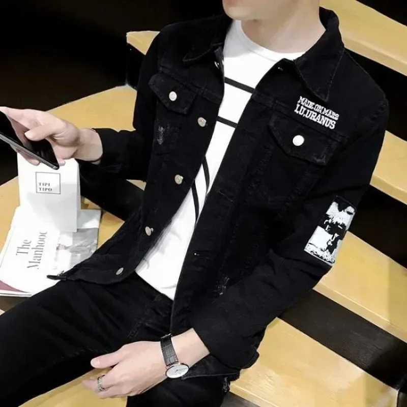 Mens Jean Coats with Hole Ripped Mens Denim Jacket Punk Rock Menswear Size L G Casual Loose Joker One Piece Washed Trendy Large X250213