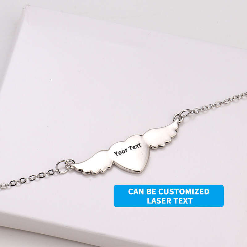 Blank heat transfer heart-shaped angel wings metal jewelry pendant wing necklace