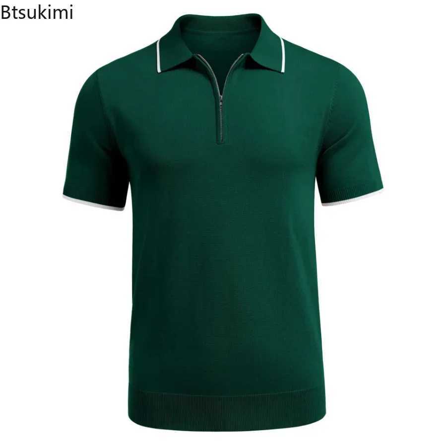 2025 Mens Summer Casual Knitted Polo Shirts Formal BusinessTurn Down Collar Solid Short Sleeve T-Shirt Leisure Breathable Tops X250213