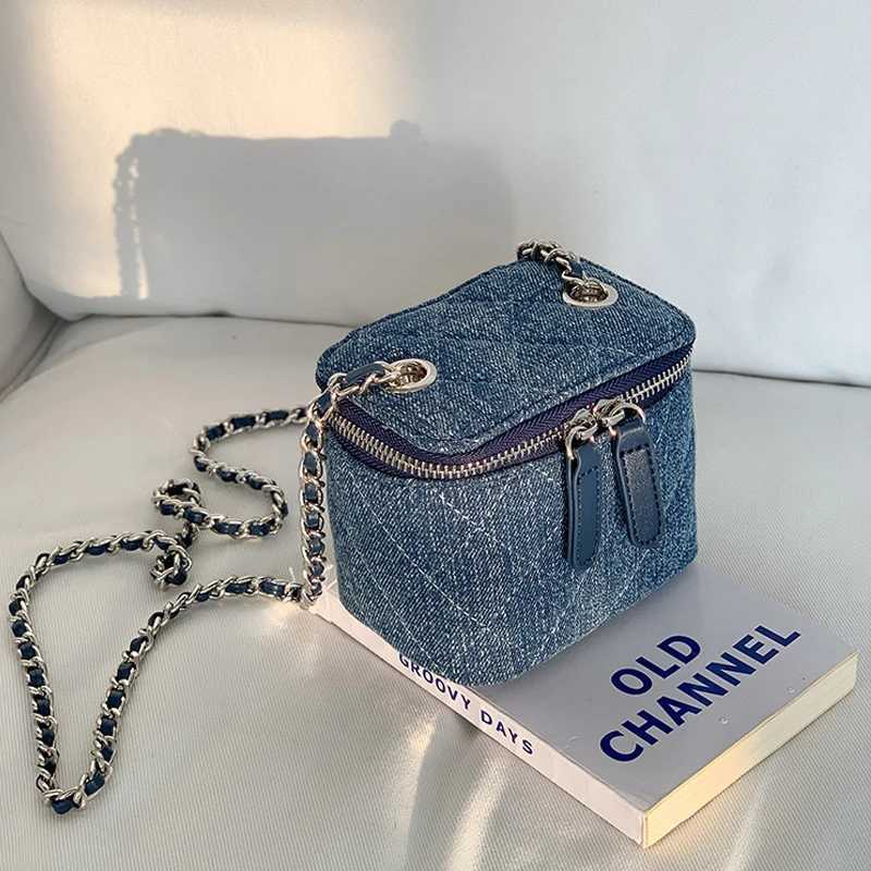 Bags for Wen 2024 New Korean Fi Denim Chain Crossbody Bag Simple Versatile Single Shoder Pack Mini Square Handbags Z250212