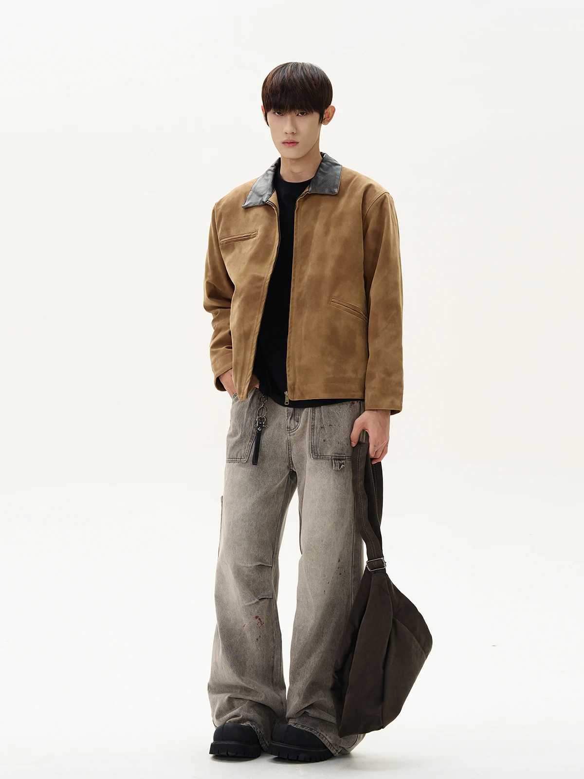 Vintage Suede Thickened Detroit Lapel Jacket Short Streetwear Luxury Men Winter Jacket X250213