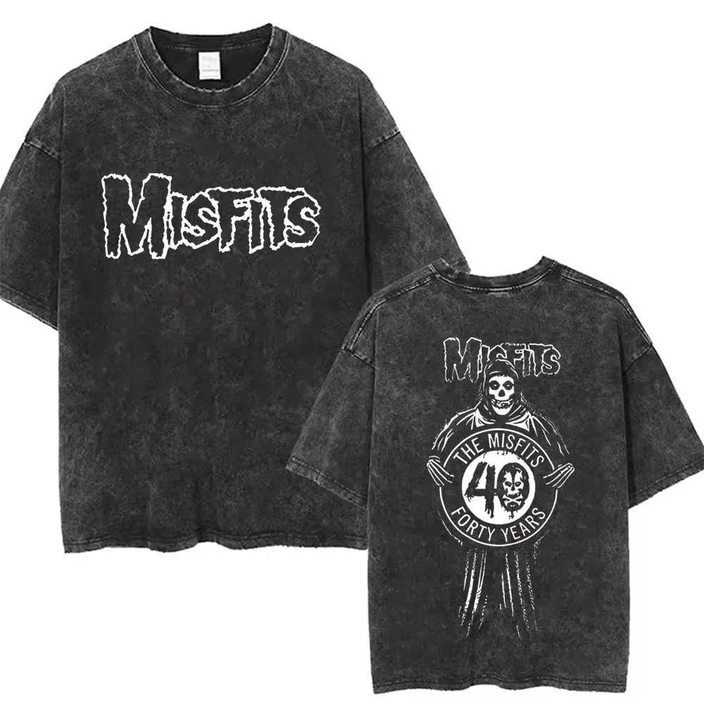 Washed Vintage Hardcore Punk Band Misfits T-shirt Horror Skeleton Graphic T-shirt Men Womens Fashion Casual Oversized T Shirts X250623