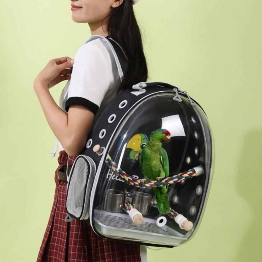 Portable Bird Bird Backpack with Perch Rope and Tray for Parrot Parakeet Macaw Cockatiel Acrylic Pet Cage Birds Bag 250206