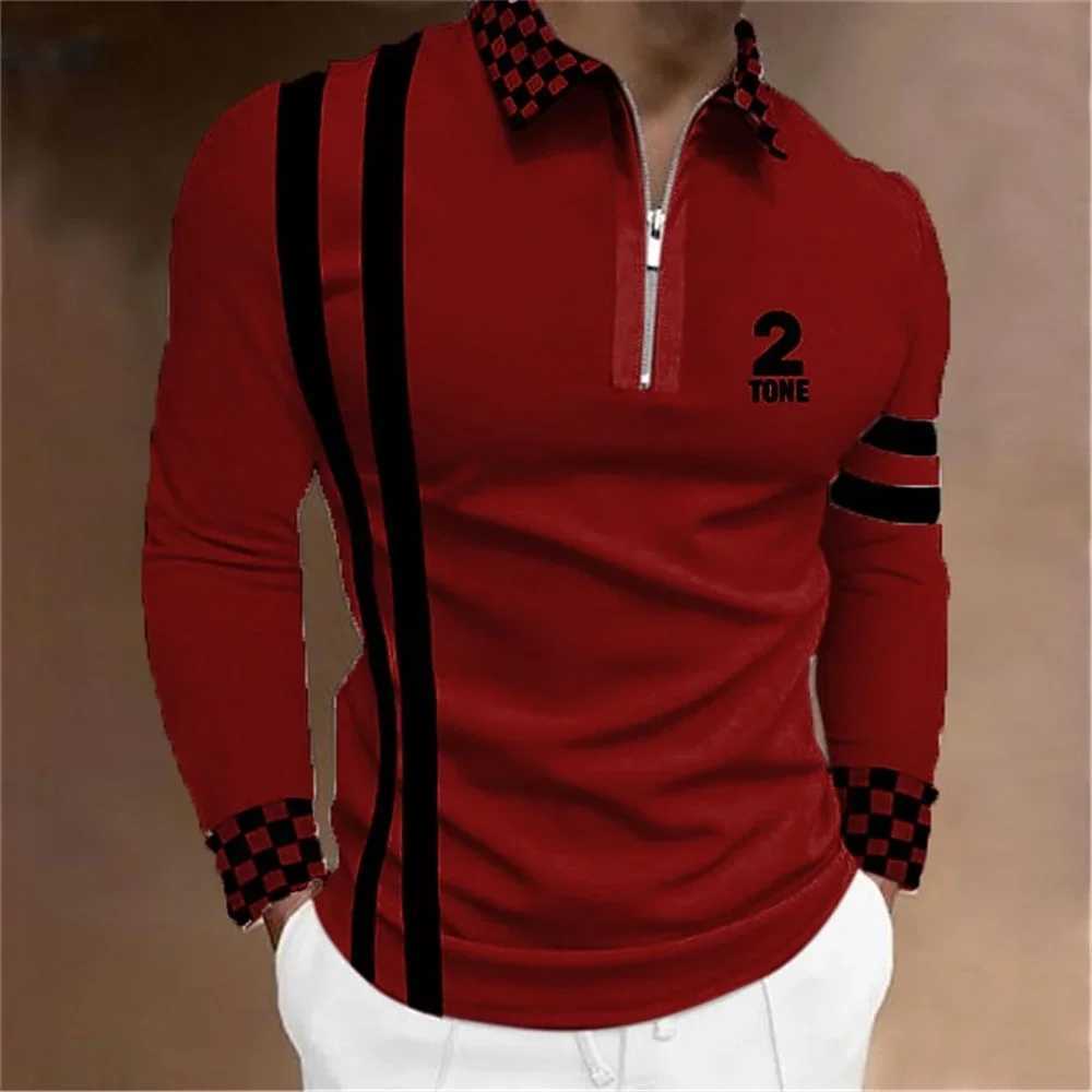 Mens Polo Shirt Shirt Plaid Prints 3D Print Long Sleeve Zipper Clothing Apparel Sports Fashion Streetwear Designer Tops X250213
