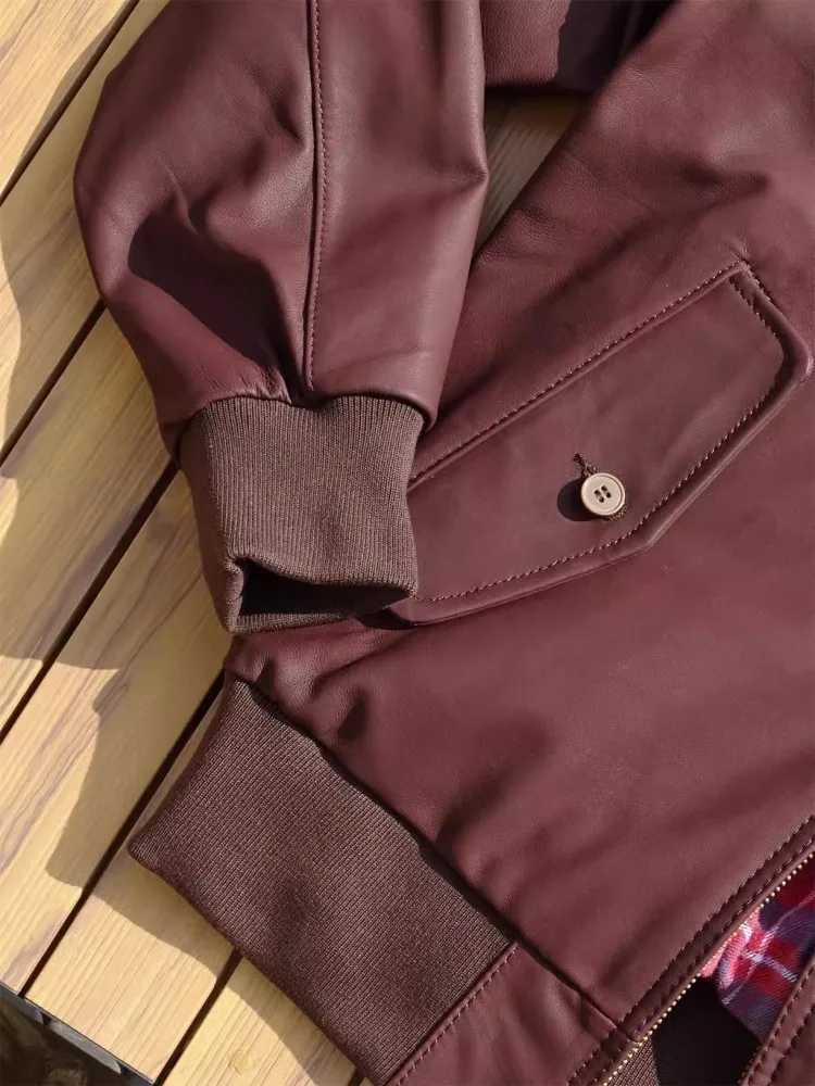 Newly designed mens zipper sheepskin genuine leather bomber jacket stand up collar business casual jacket motorcycle jacket X250213
