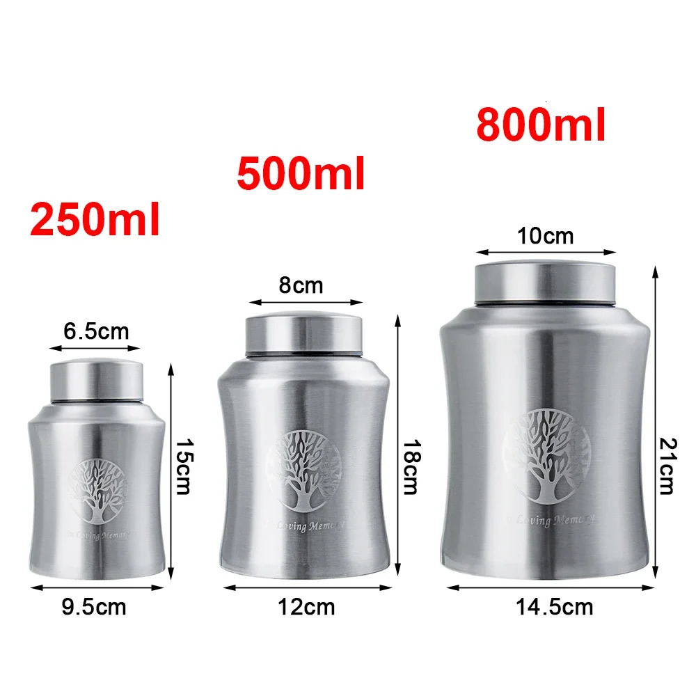 250/500/800ml Pet Memorial Urn Cremation Mini Urns for Pet/ Human Ashes Casket Funeral Stainless Steel Cremation Storage Jar 250213