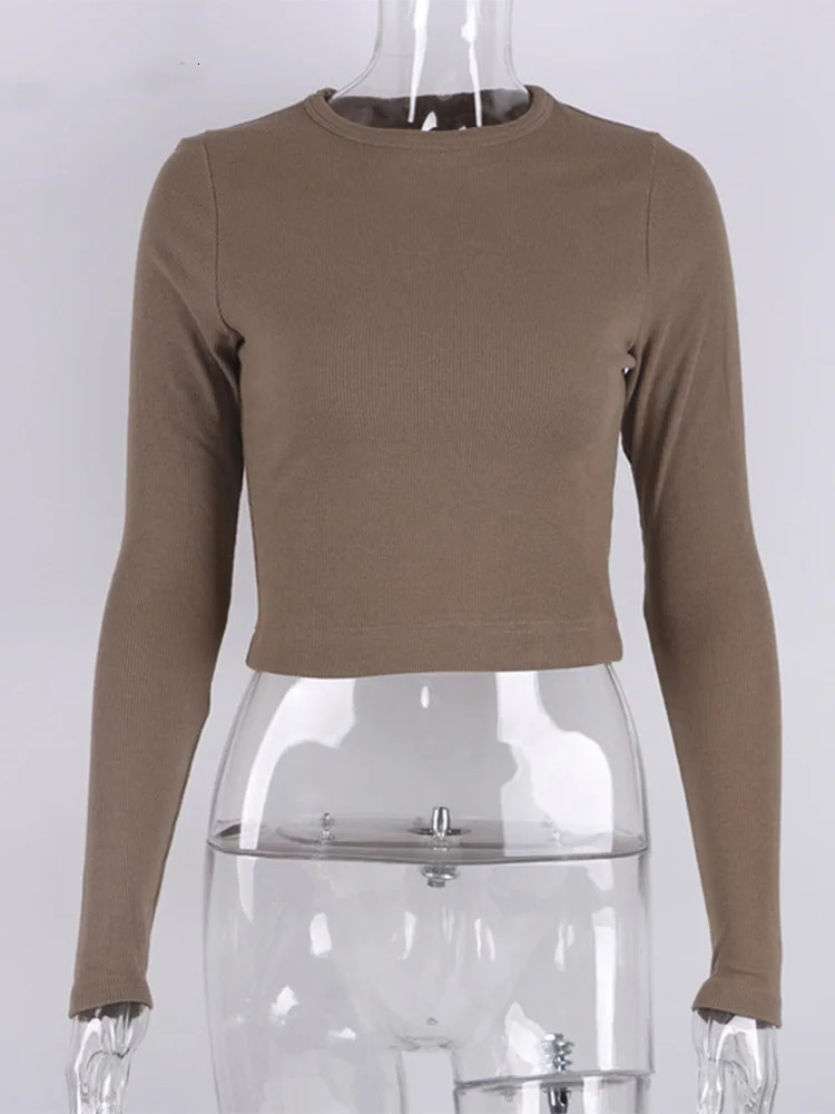 O-neck long sleeved womens ribbed sexy cut top spring black casual slim basic womens shirt white 250208
