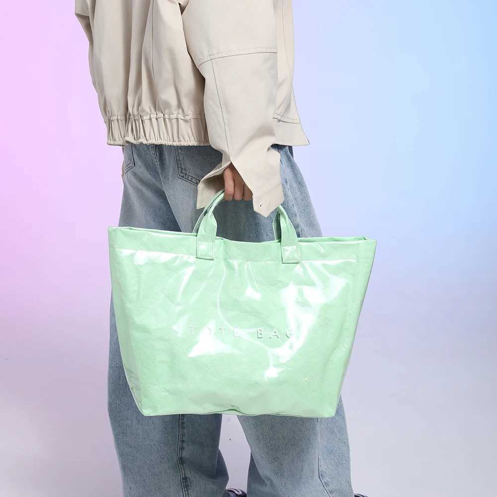 Top Handle Womens Waterproof PVC Shopping Bag Fashion Designer Womens Handbag Large Capacity Travel Simple Handbag Y250315
