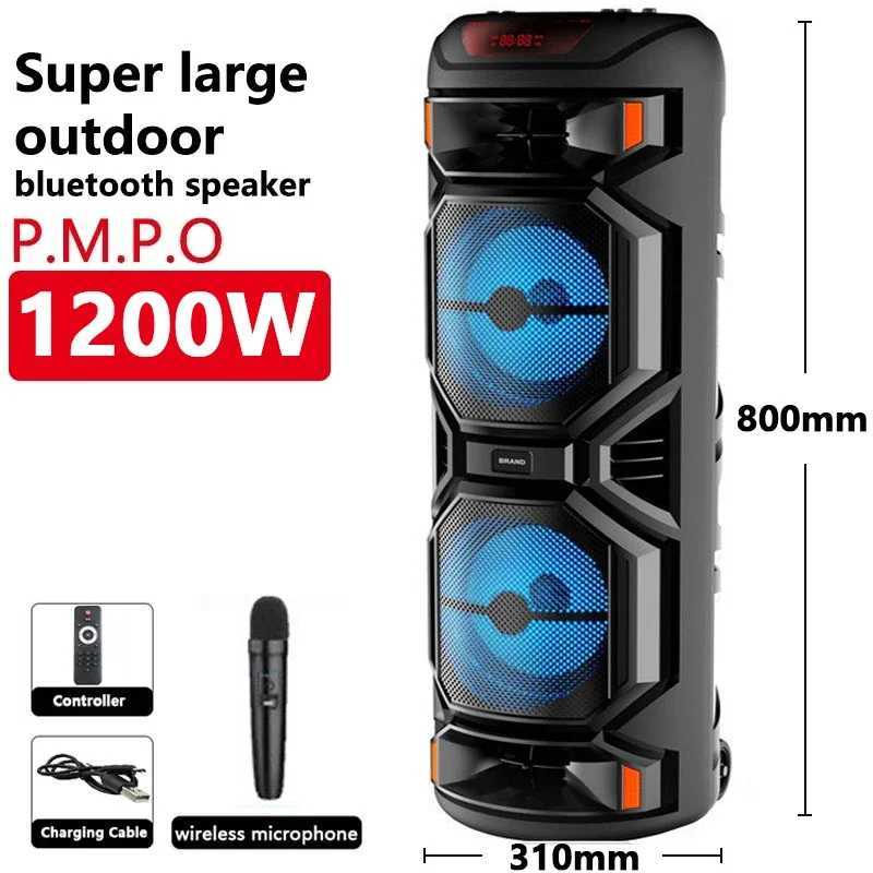 Peak Power 1200W Super Large Outdoor Speaker 8 Inch Double Horn Subwoofer Portable Wireless Column Bass Sound with Mic Z250213