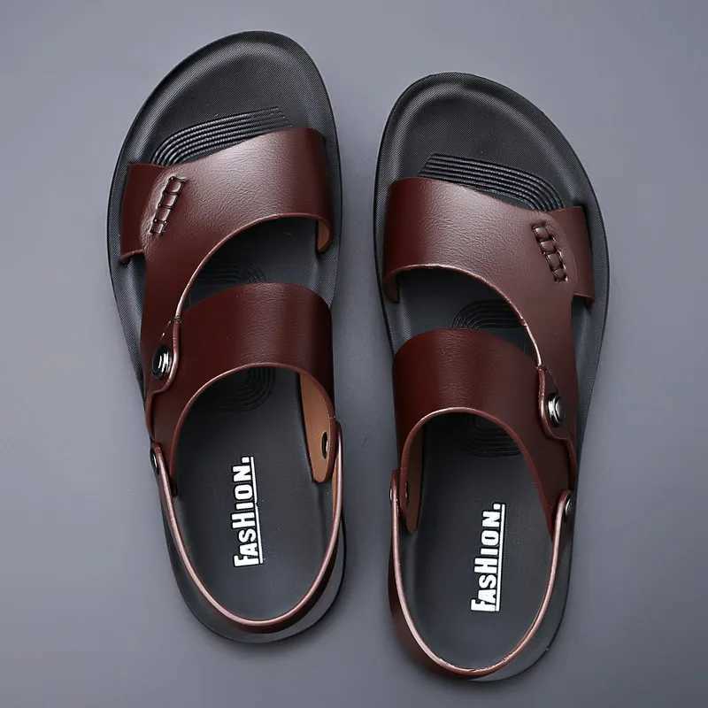 Summer New Shoes for Men Fi Genuine Leather Sandals Cow Leather Casual Slipper Man Cool Beach Shoes Y250213