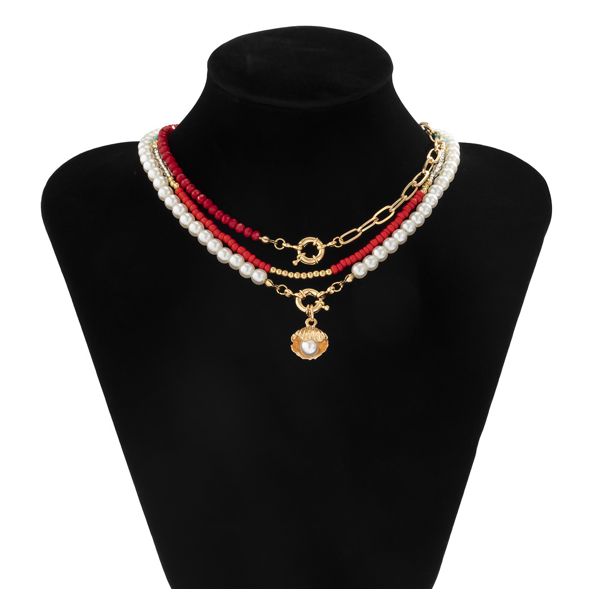 fashion Woman Jewelry niche splicing handmade woven for women's versatile shell imitation pearl pendant necklace decoration