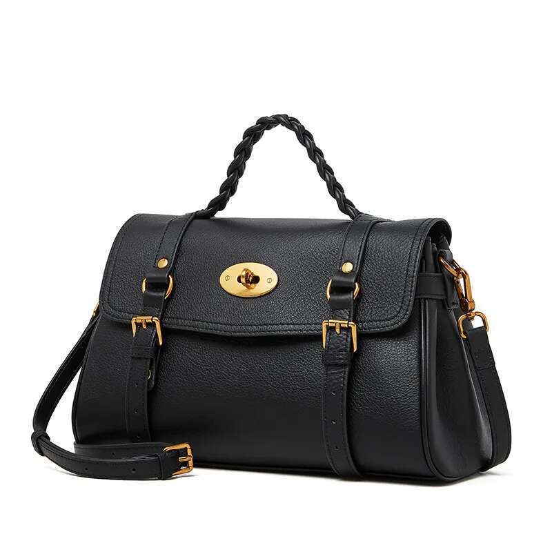 Vintage Real Cow Tote Bag hot Solid Pattern Genuine Leather Handbag Women Fashion Ladies Cowhide Shoulder Or Crossbody Bags