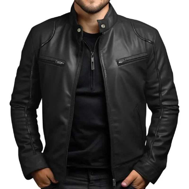 Spring Summer Mens Clothing Motorcycle Leather Jacket Mens Teenagers Stand Collar Punk Leather Coat Men Punk X250213