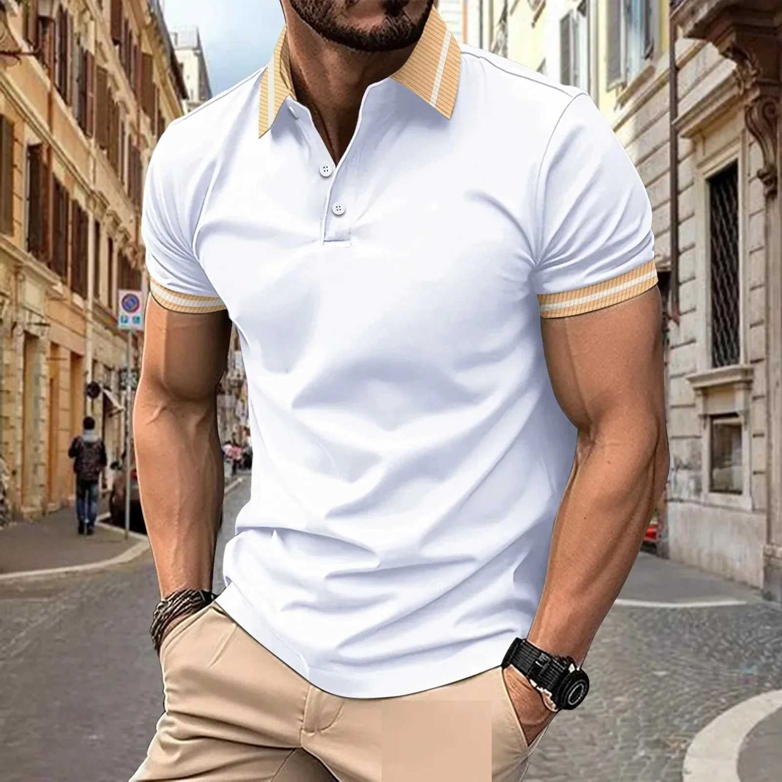 Mens new summer casual short sleeved button up collar solid color short sleeved breathable classic polo shirt mens clothing X250213