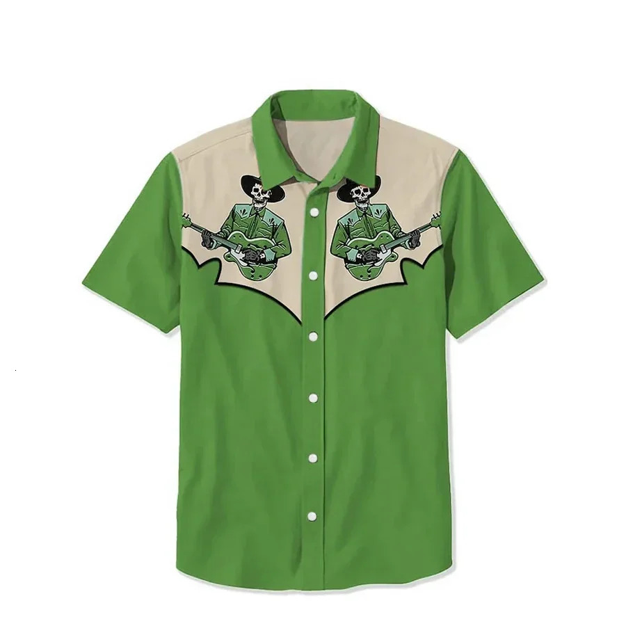 Fashion Mens Short Sleeve Shirt Western Cowboy Print Street Daily Comfortable Mens Lapel Tops Large Size Mens Shirt 250211