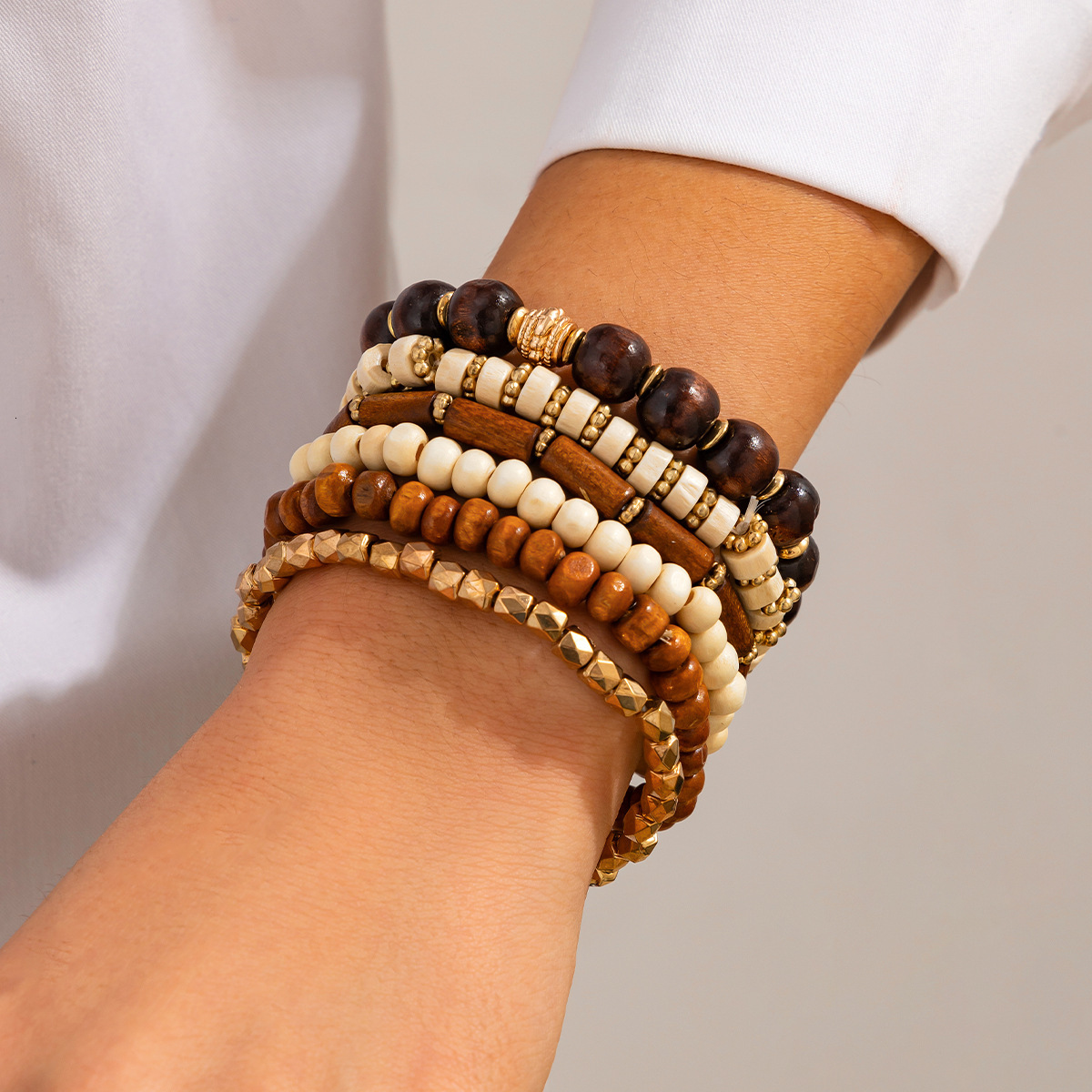 Irregular wooden bead designer bracelet geometric acrylic fashion Bracelet set