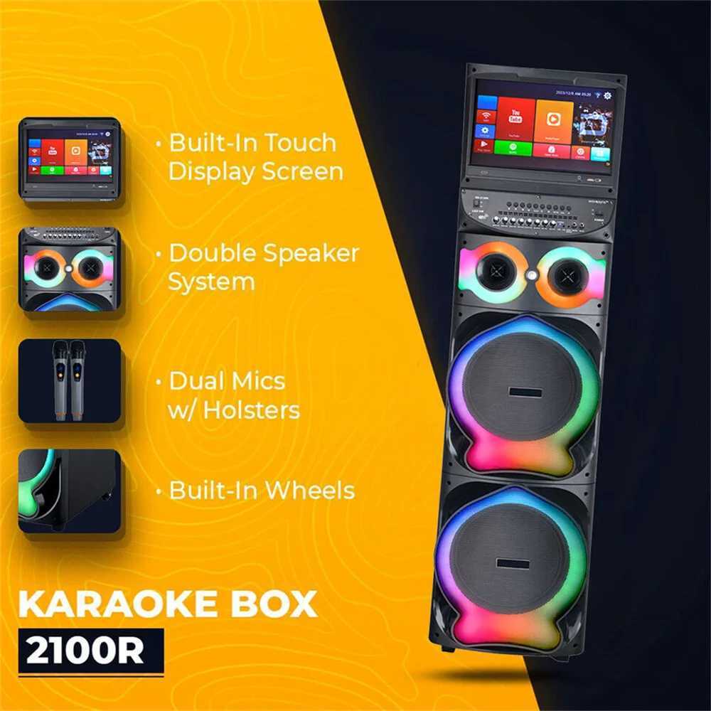 200W Dual 12 Karaoke Party Speaker w/ 2 Mics 15 Android Touchscreen Portable Loud High Quality Speaker Z250213