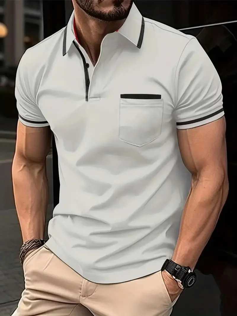 Mens Solid Color Casual POLO Shirt Chest Pocket Stitching Design Comfortable Daily Simple Fashion High-Quality Pullover X250213