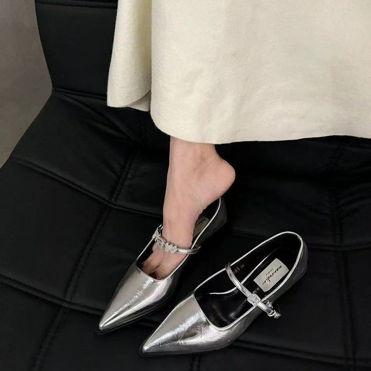 2025 new hot free shipping designer for womens Dress Shoes black sliver French style leather shoes