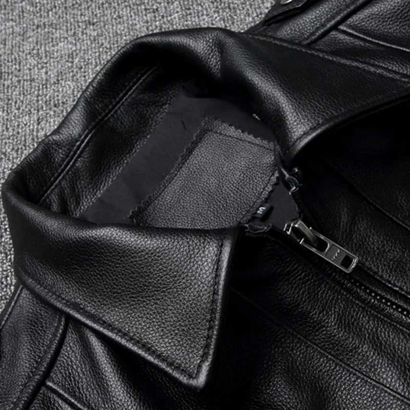 Mens Classic Pure Cowhide Multi-pocket Winter Motorcycle Style Plus Size Leather Jacket X250213