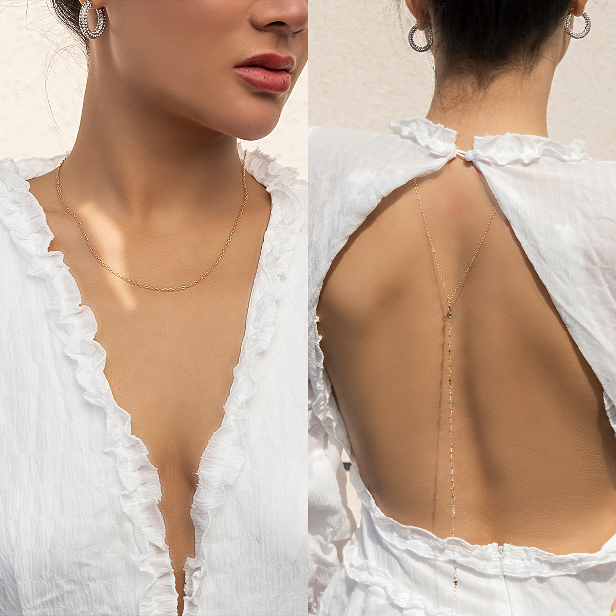 fashion Wind minimalist handmade metal necklace women's bikini chest geometric star tassel spicy girl back chain