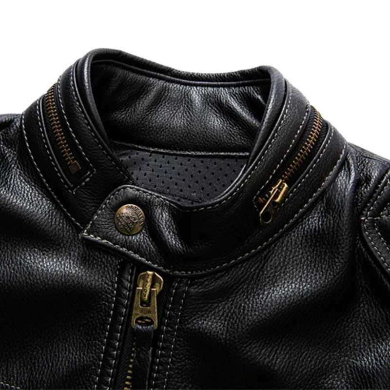 2023 Vintage Mens Black Leather Jacket for Spring Autumn Genuine Motorcycle Style Natural Cowhide Leather Slim Fit Biker Coat X250213