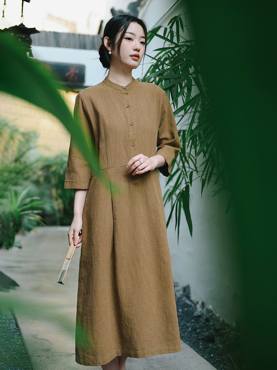 Y4120 women's clothing 2025 spring new high-end dress female solid color new Chinese retro ladies temperament long skirt
