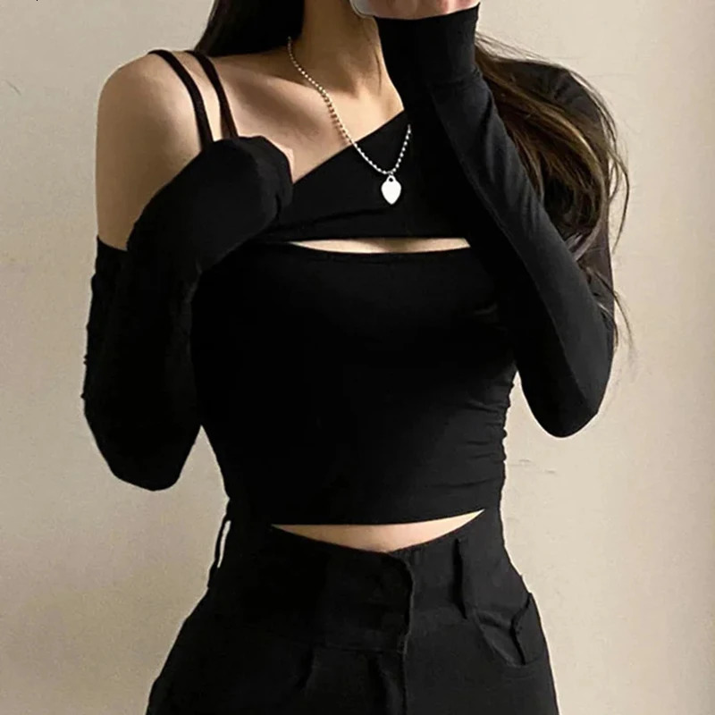 Gothic Grunge Tops Y2k Aesthetic Long Sleeve T Shirts Women 2000s Graphic Tee Clothes EGirl Streetwear 250211