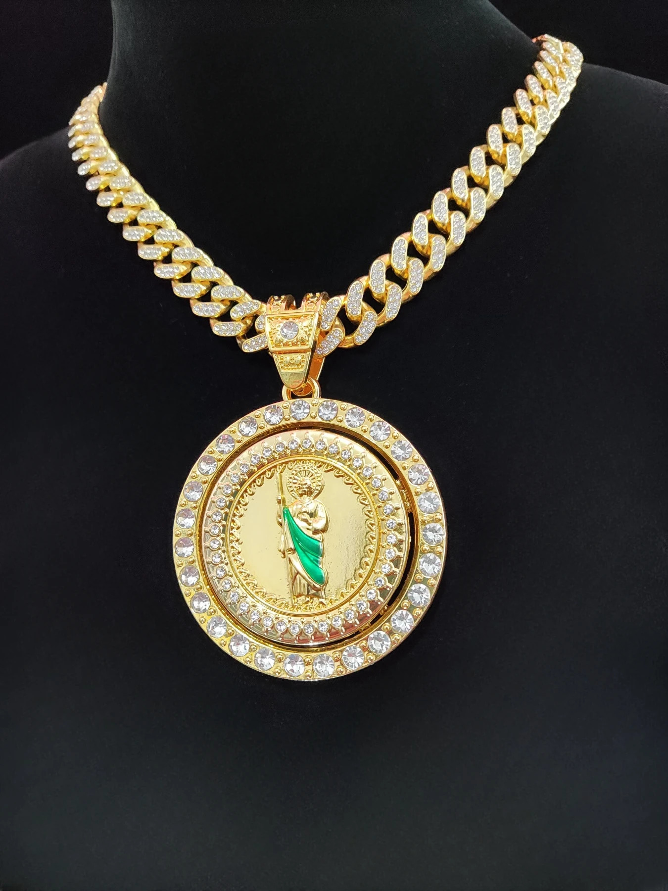 Hip Hop Saint Jude Pendant Necklace Men Women Cuban Chain Iced Out Bling Cuban Necklaces HipHop Jewelry Fashion Gift 250228 - view 6
