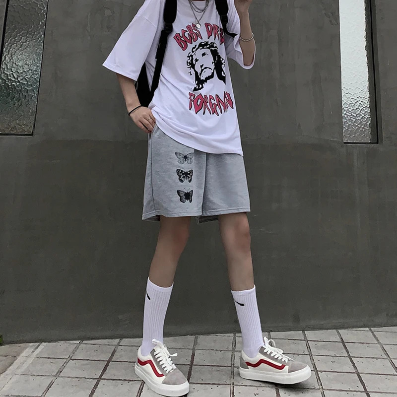 Womens Summer print Shorts Solid Wide-leg Knee-length Harajuku Simple Ins Trendy All-match Students Chic skinny plus size Casual 250210