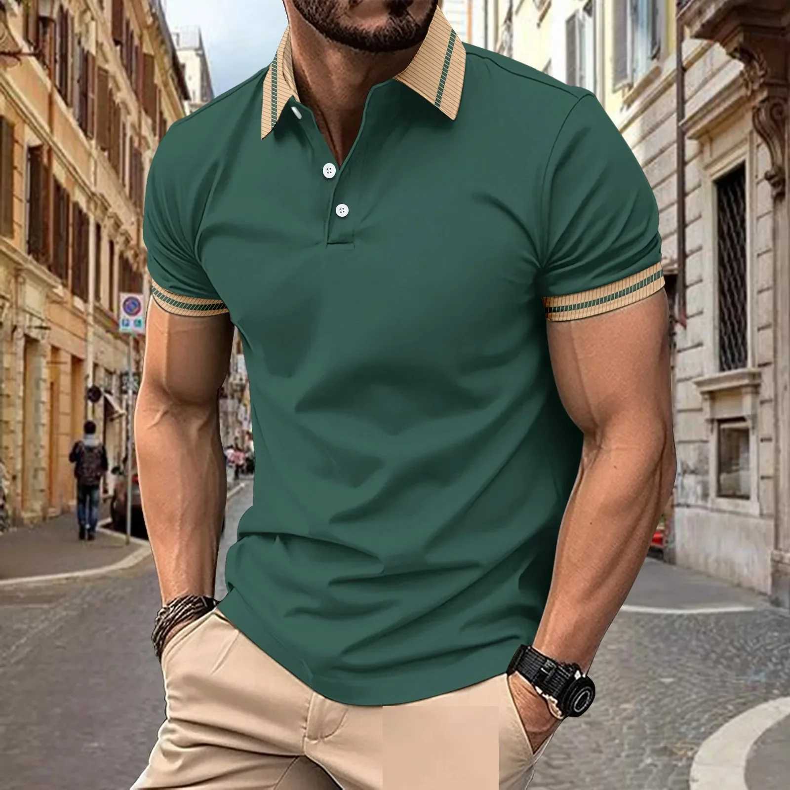 Mens new summer casual short sleeved button up collar solid color short sleeved breathable classic polo shirt mens clothing X250213