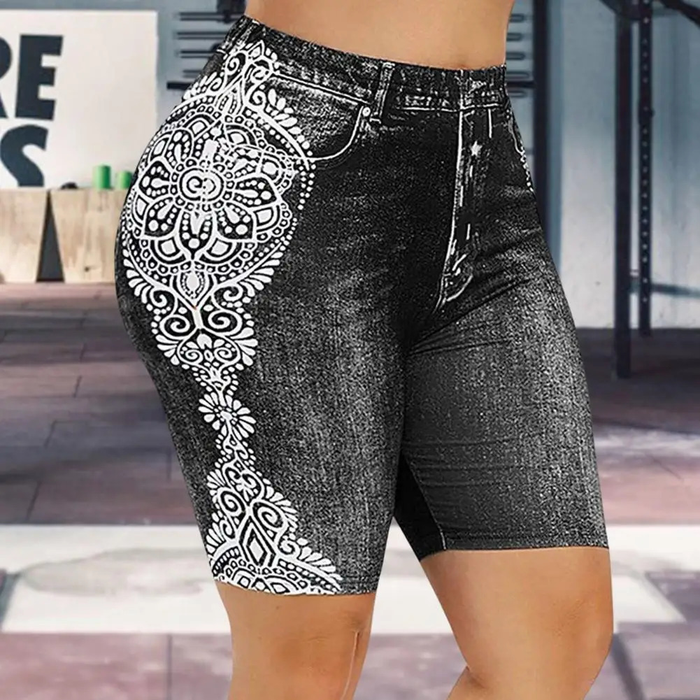 Womens Shorts High Elasticity Breathable High-waisted Sweat-absorbing Summer Printed Sports Bottoms Shorts Female Clothing 250210
