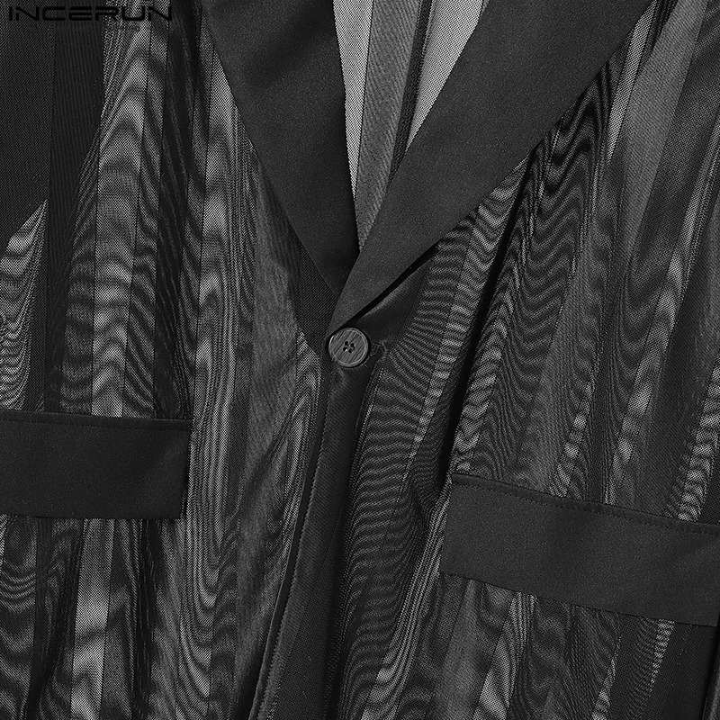 INCERUN Handsome Mens Tops See-through Striped Suit Coats Fashionable Male Selling Long Sleeved Blazer S-5XL 250210