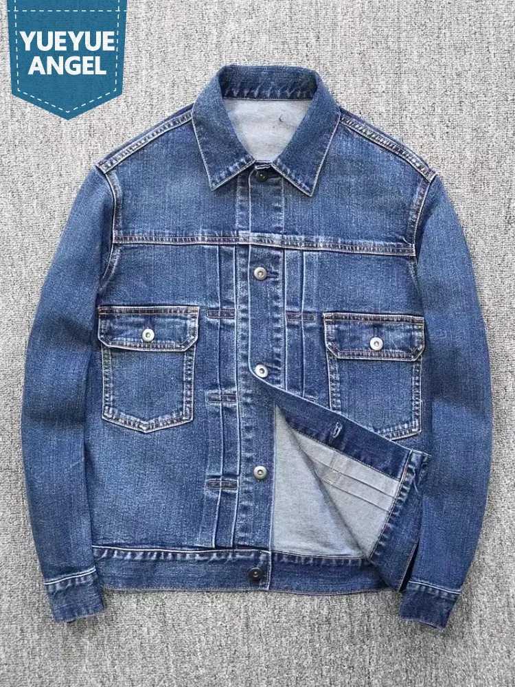 Vintage Mens Pockets Single Breasted Denim Jacket Lapel Collar Safari Style Cargo Coat Casual Spring Autumn Loose Cowboy Jacket X250213