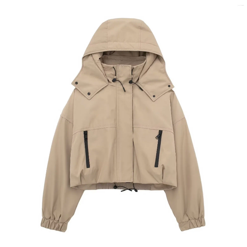 Women's Jackets 2025 Winter Jacket Street Fashionable Hooded Cropped Khaki Drill Solid Color European American Cross-border S