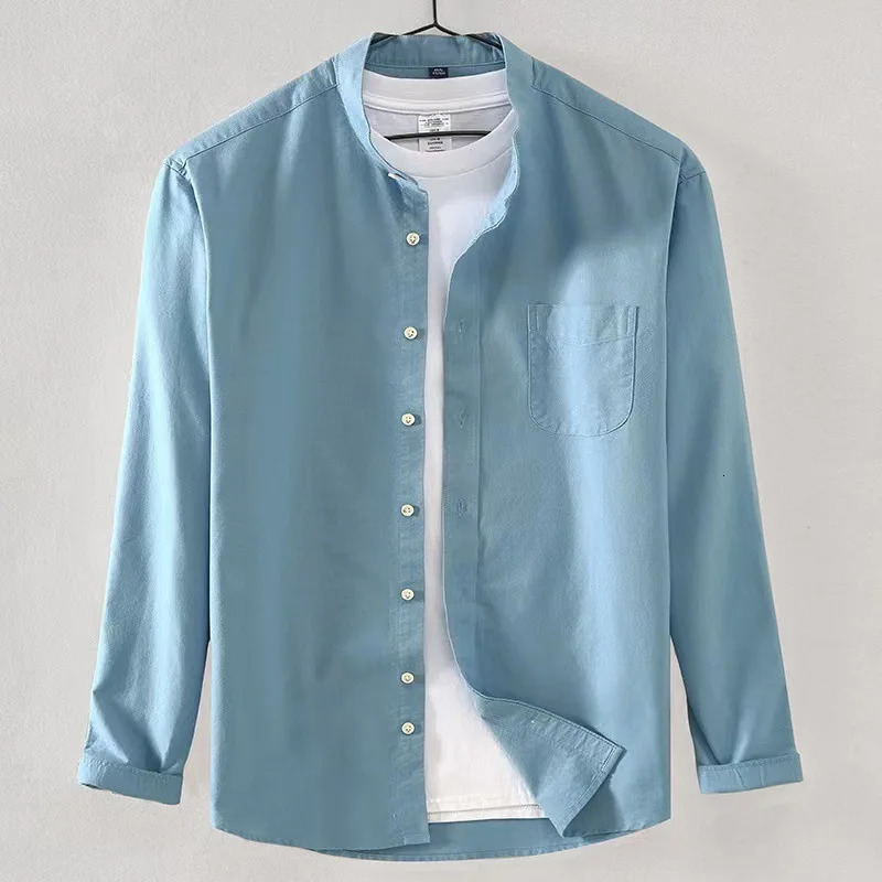 Spring and Autumn Pure Cotton Stand Collar Oxford Spun Long Sleeve Shirt Japanese Casual No-Iron Fashion Mens Clothing 250211