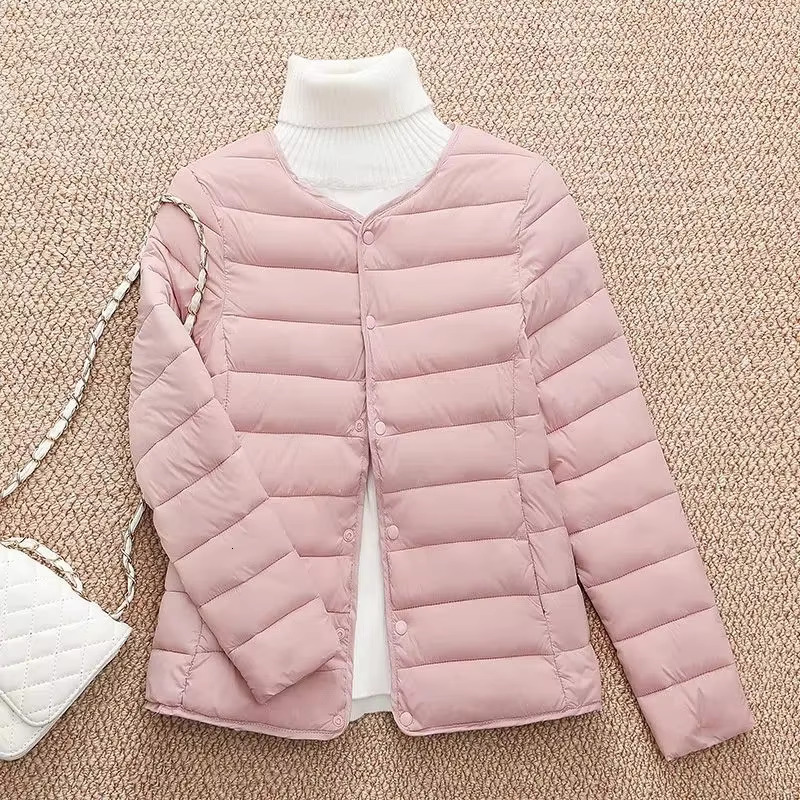 2025 New Winter Women Coat Ultralight Collarless Duck Down Jacket Portable Female Padded Parkas O-Neck Puffer Overcoat ddmymarket