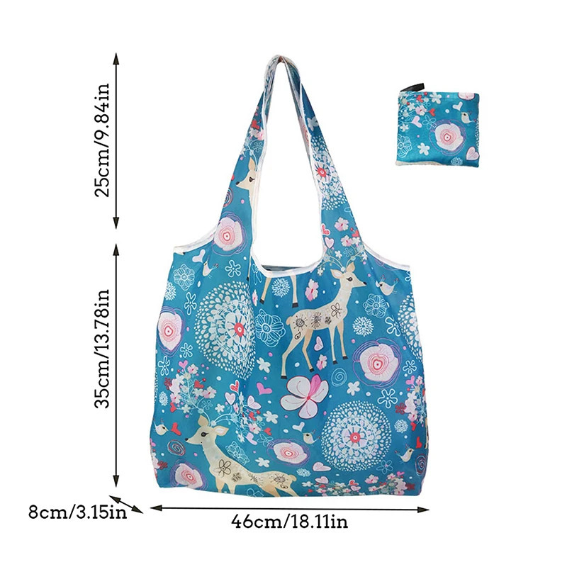 1Pc Foldable Shopping Bag Reusable Travel Grocery EcoFriendly Cute Animal Printing Supermarket Tote 250121
