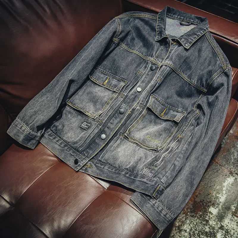 Plus Size Cowboy Coat for Men Button Denim Jackets Man Cargo Y2k High Quality Loose New In Outwear On Board Elatic Rock X250213