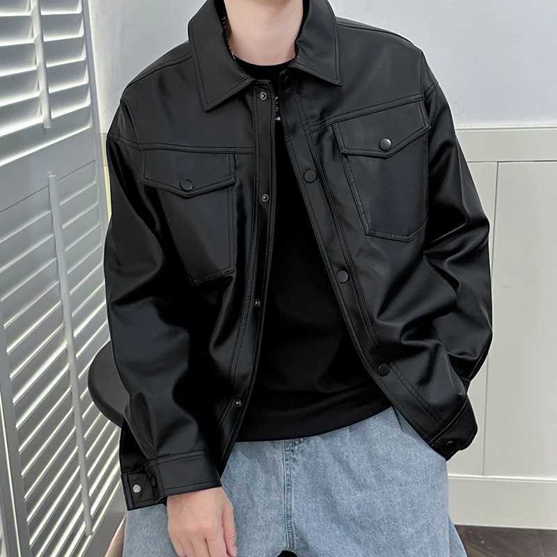 Mens Pu Leather Jackets Fashion Turn Down Collar Motorcycle Biker Suede Coats Black Loose Faux Leather Jacket Men Streetwear Men X250213