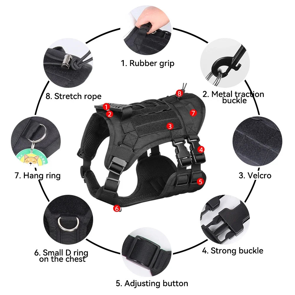 Large Dog Tactical Chest Strap Retractable Big Dogs Harness Collar for Dogs Tactical Pitbull Clothes Chest for Dog Accessories 250213