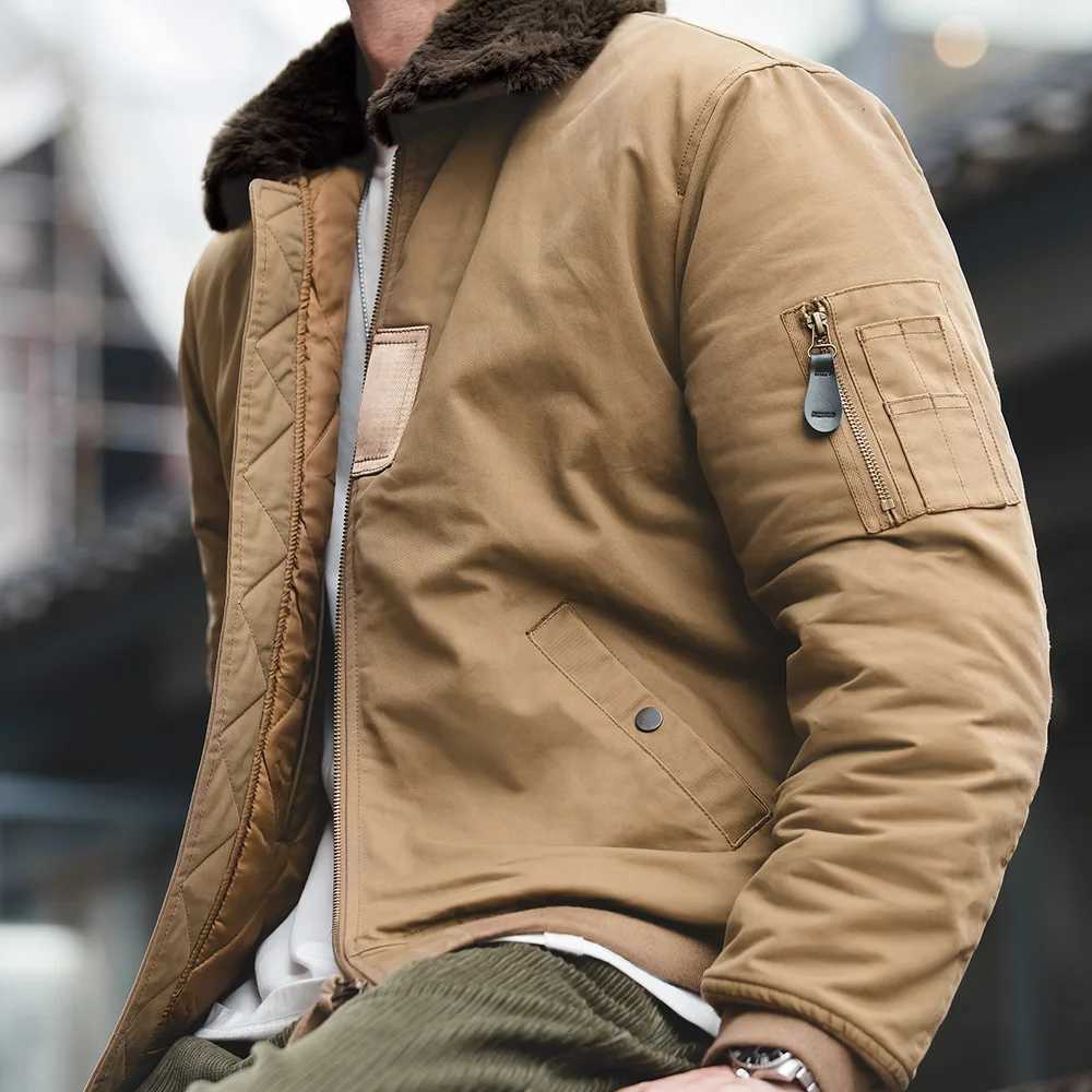 Maden Retro B15 Bomber Jacket Mens Artificial Rabbit Fur Collar Signature Arm Pocket Winter Thickened Windproof Coat Park X250213
