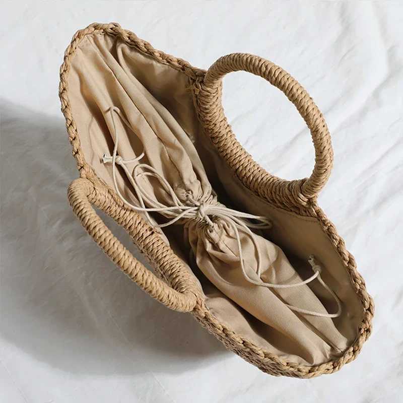 Summer Half-moon Str Bag For Women Handmade Portable Handbag Large Capacity Beach Bag Basket Woven Top-handle Bag Purse Totes Y250213