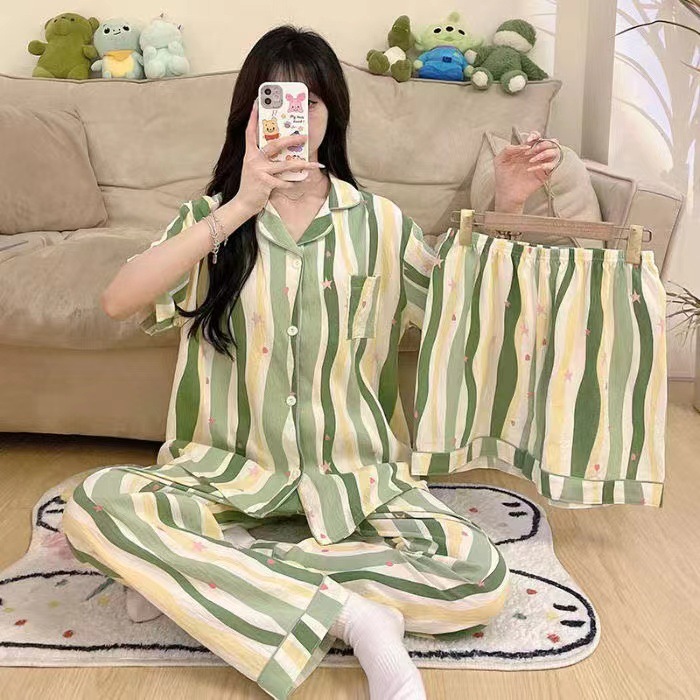 Y18-European and American style large size home clothes plus size plus size love round neck short sleeve long pants women's pajamas set